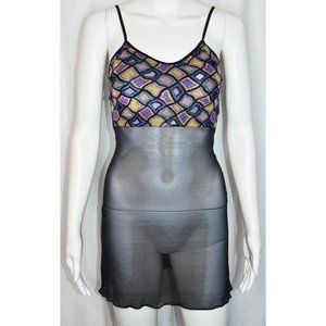 Biatta Intimates Sheer Chemise Nightie Spaghetti Straps Geometric Black Size S